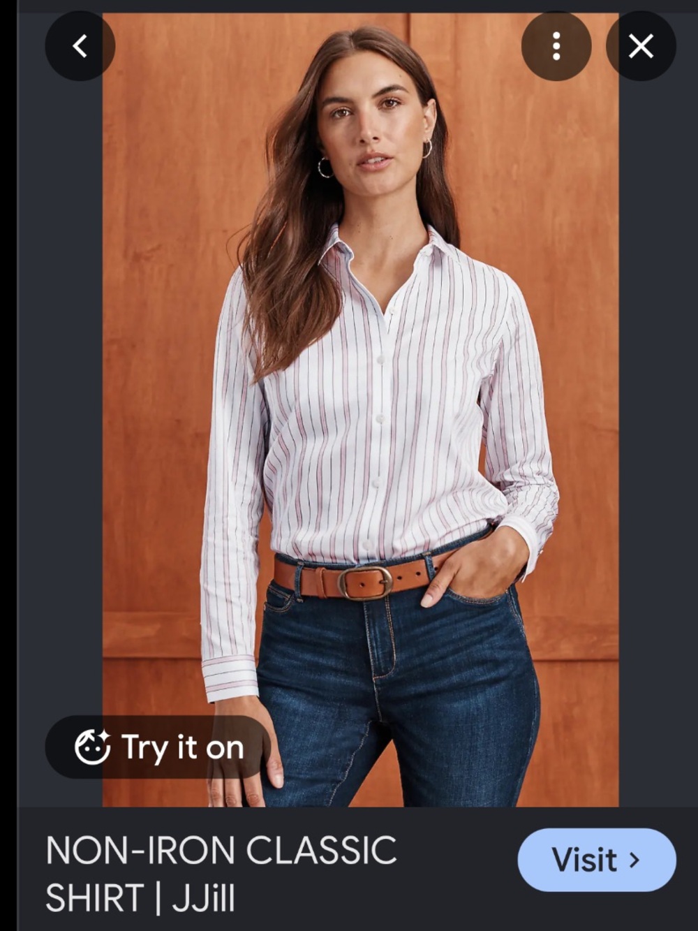 J. Jill non-iron classic shirt blouse metallic stripe pink M so nice!!